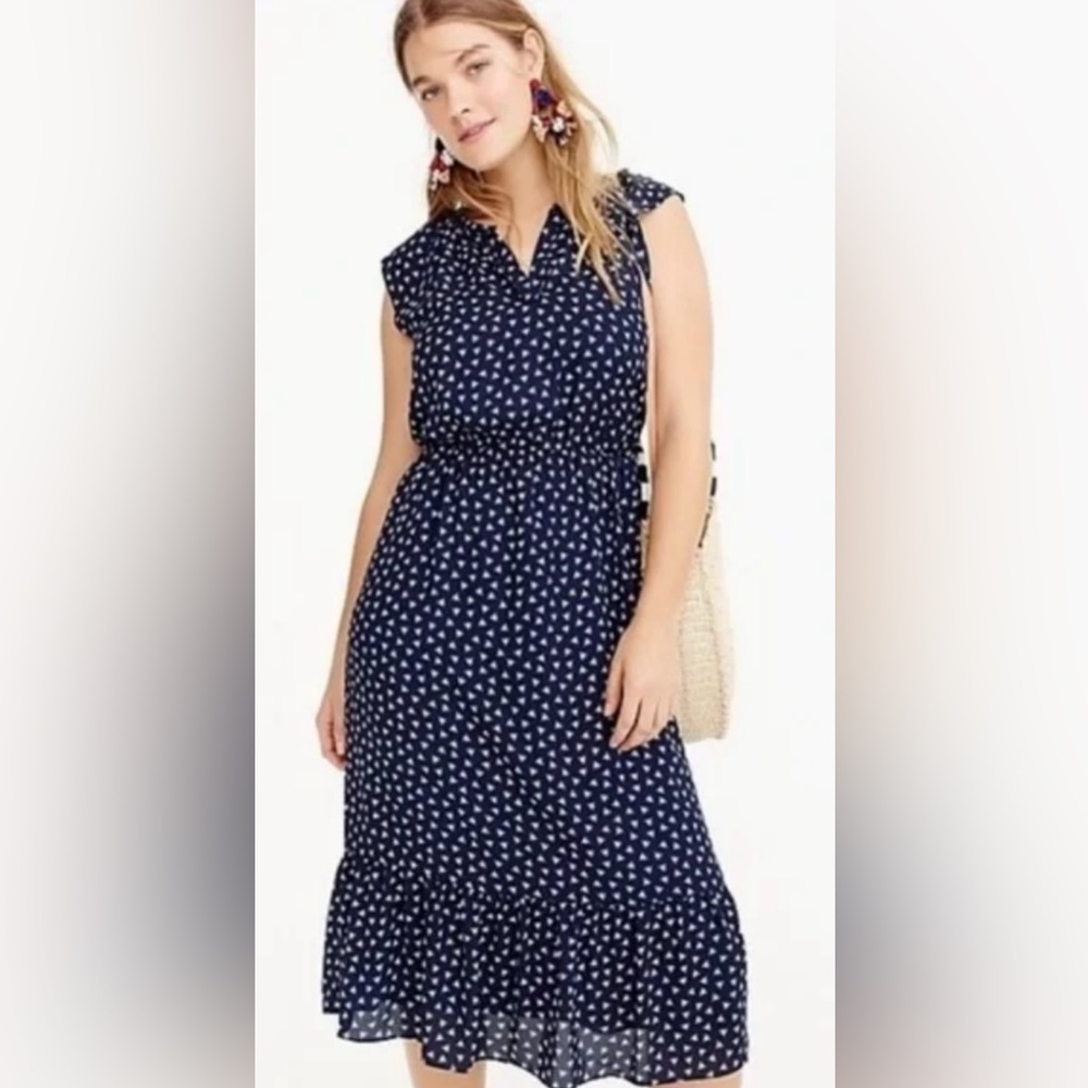#86 🍀 J. Crew Navy Blue Patterned 👗 Dress